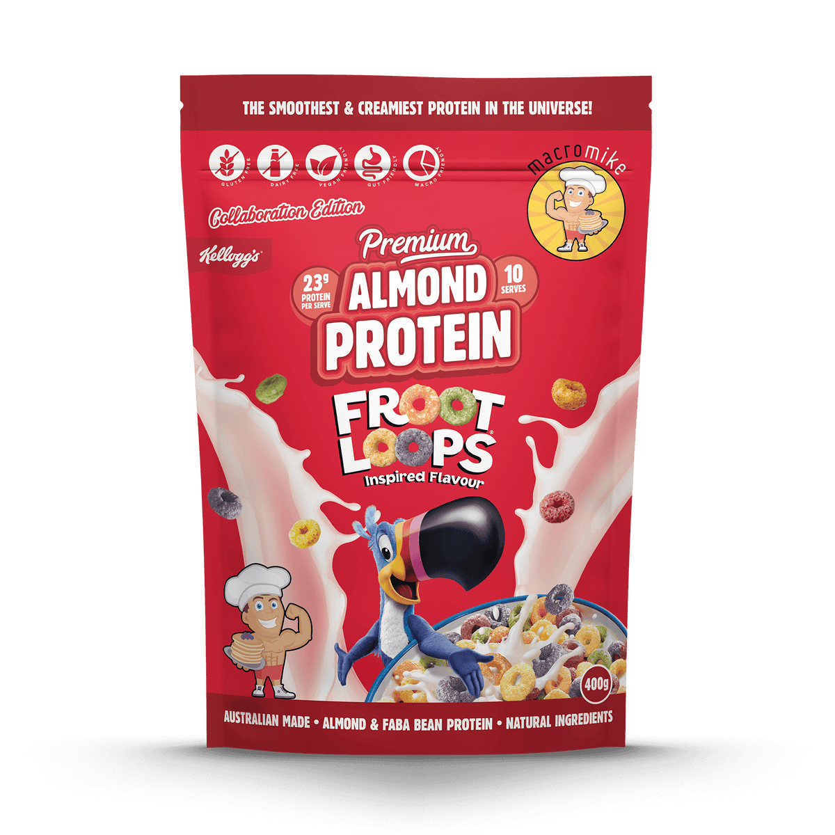 Macro Mike x Kellogg's Premium Almond Protein Froot Loops 400g front
