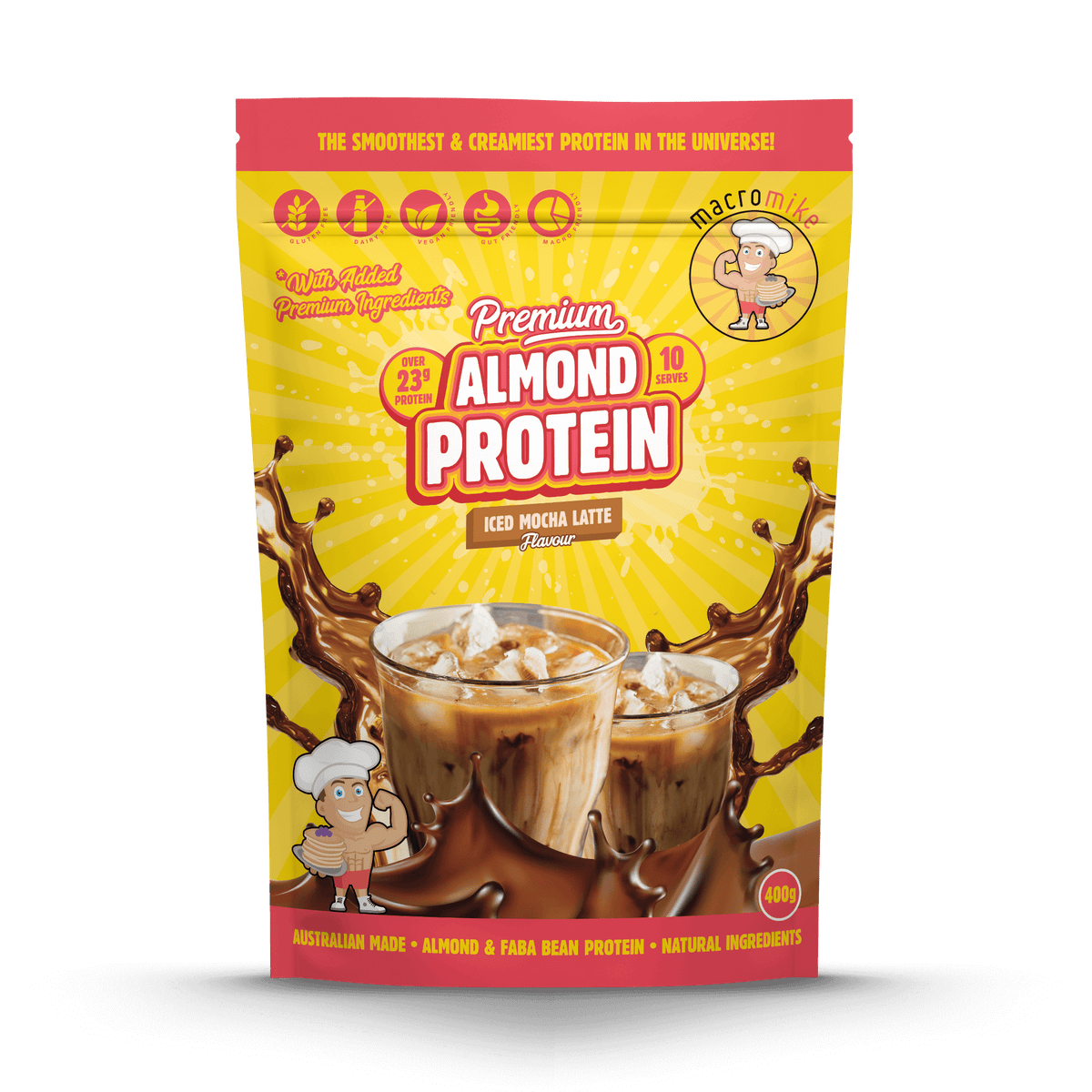 Macro Mike Premium Almond Protein Iced Mocha 400g front