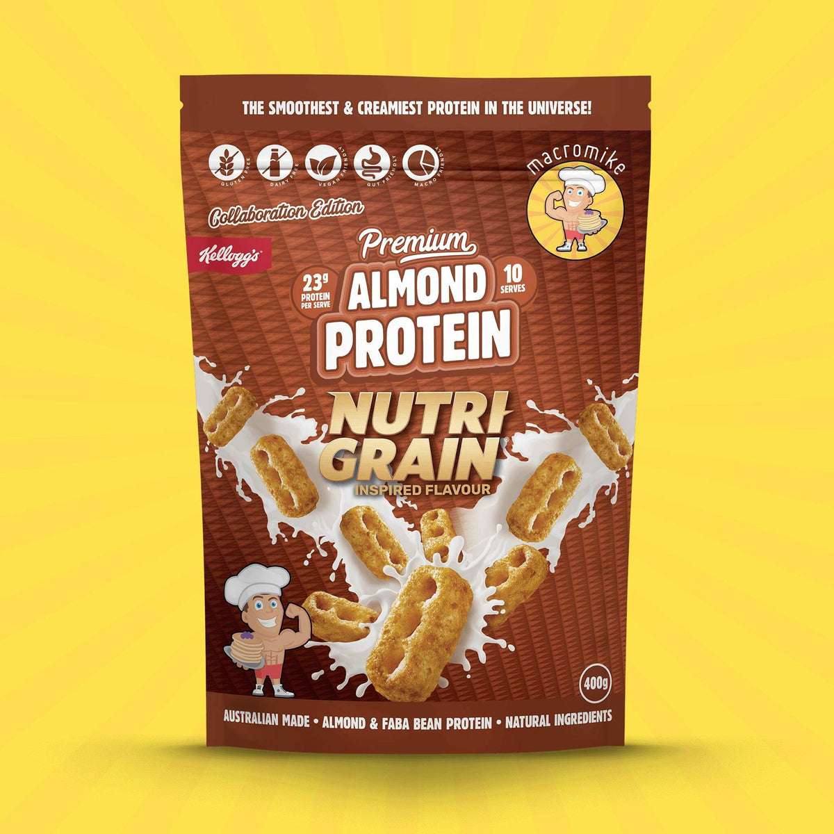 Macro Mike x Kellogg's Premium Almond Protein Nutri-Grain 400g styled