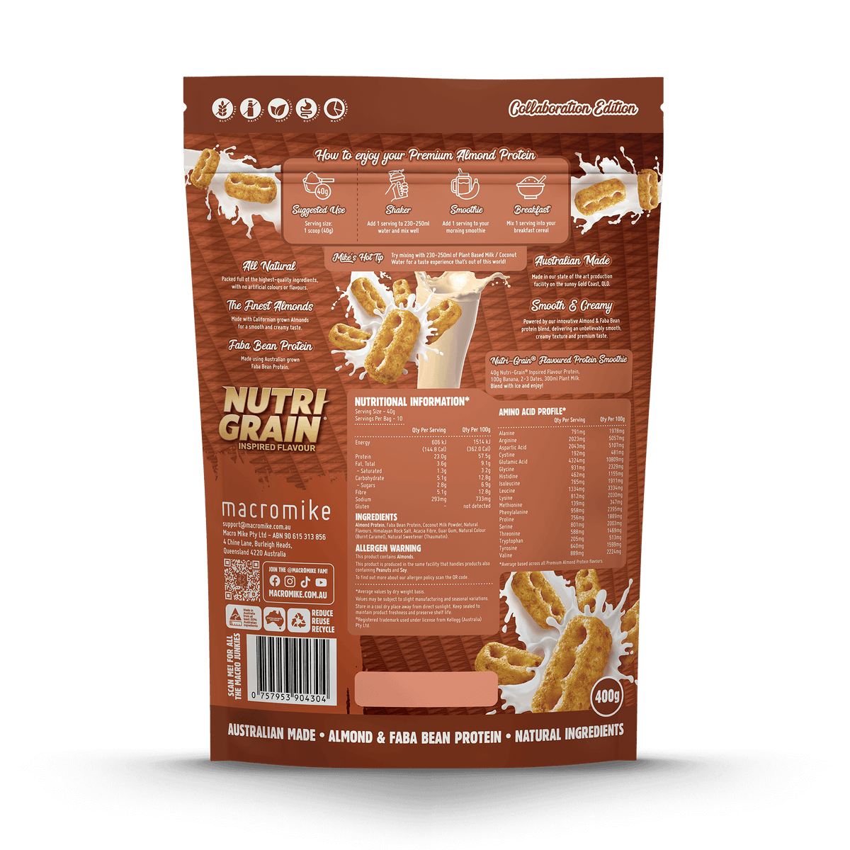 Macro Mike x Kellogg's Premium Almond Protein Nutri-Grain 400g back