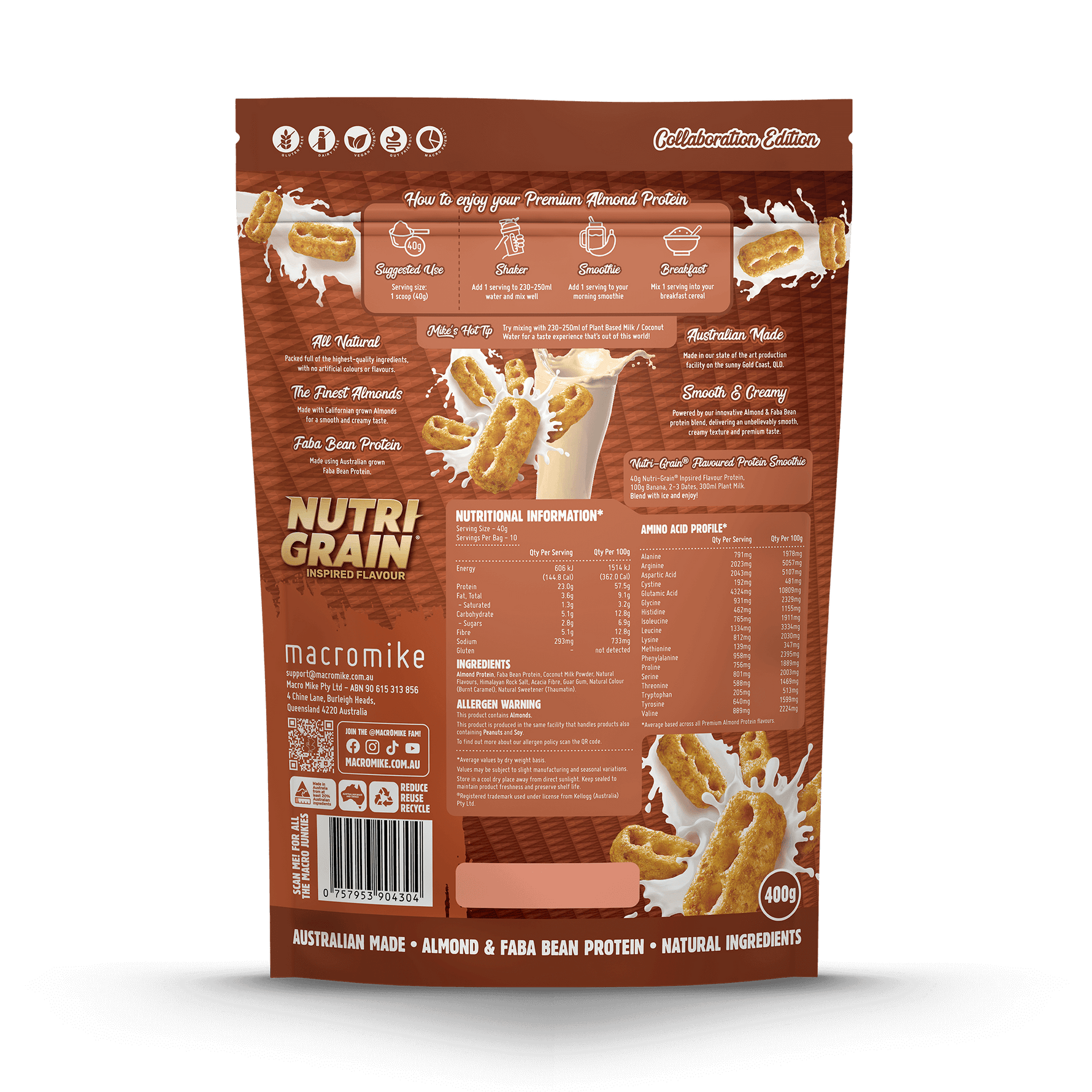Macro Mike x Kellogg's Premium Almond Protein Nutri-Grain 400g back