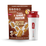 Macro Mike x Kellogg's Premium Almond Protein Nutri-Grain 800g front with shaker protein powder, NZ Supps