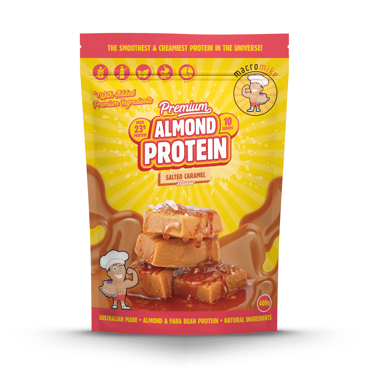 Macro Mike Premium Almond Protein Salted Caramel 400g front