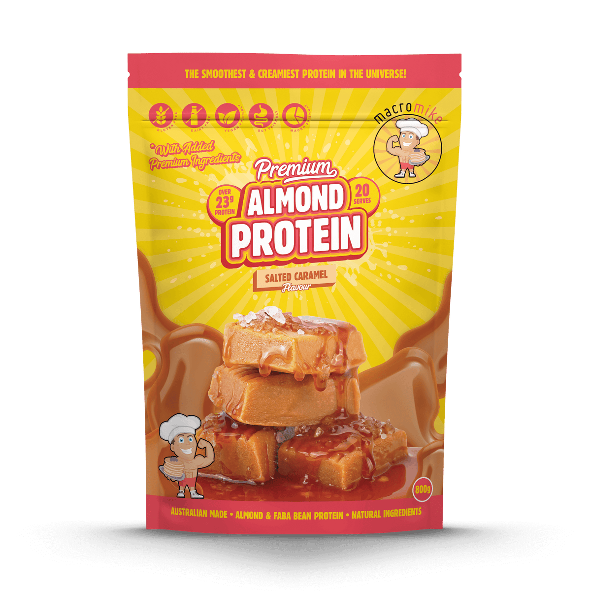 Macro Mike Premium Almond Protein Salted Caramel 800g front