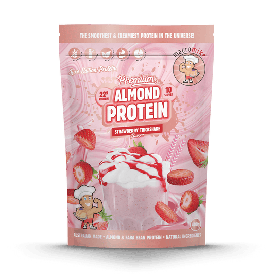 Macro Mike Luxe Almond Protein Strawberry Thickshake 400g front
