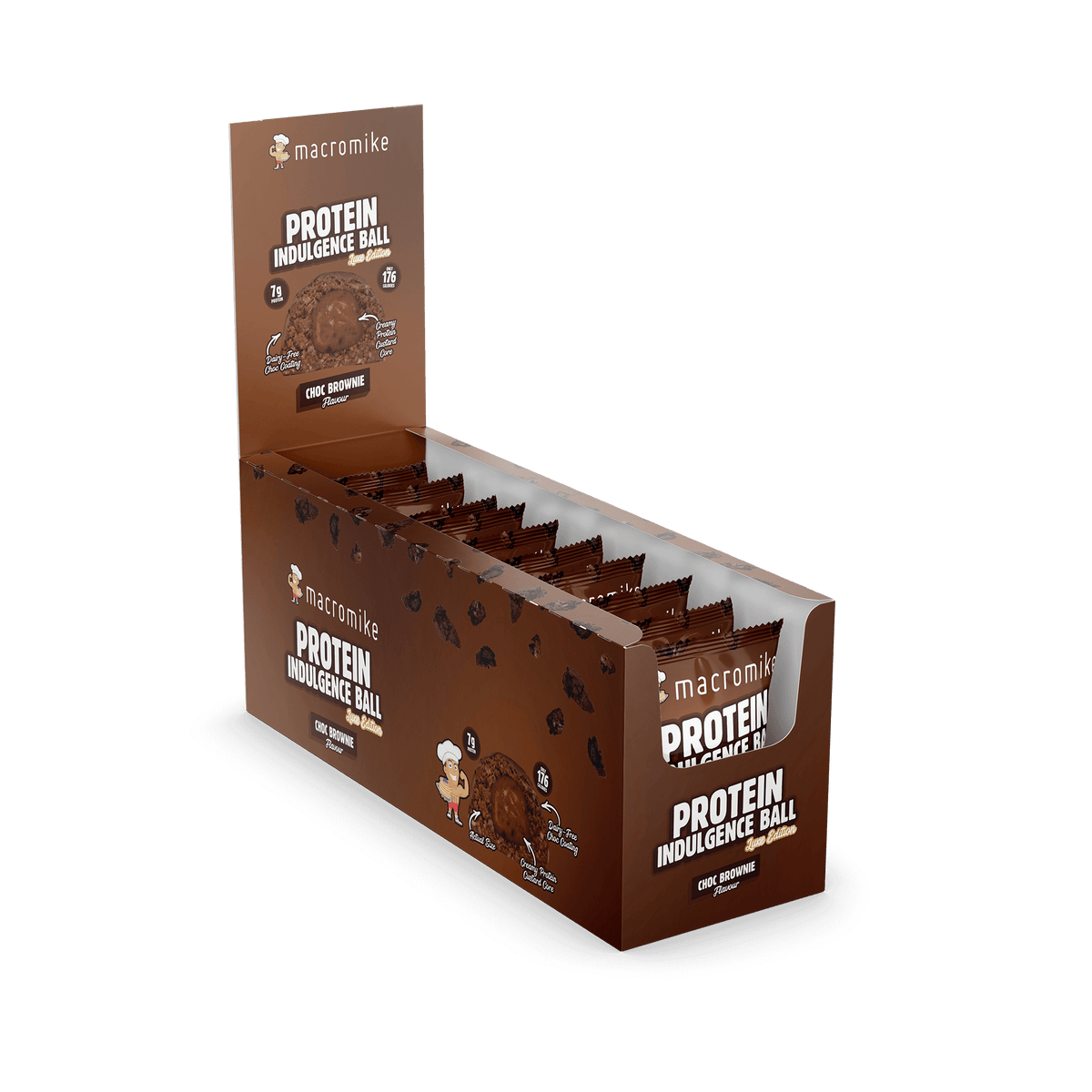 Macro Mike Protein Indulgence Ball Choc Brownie 12-pack carton