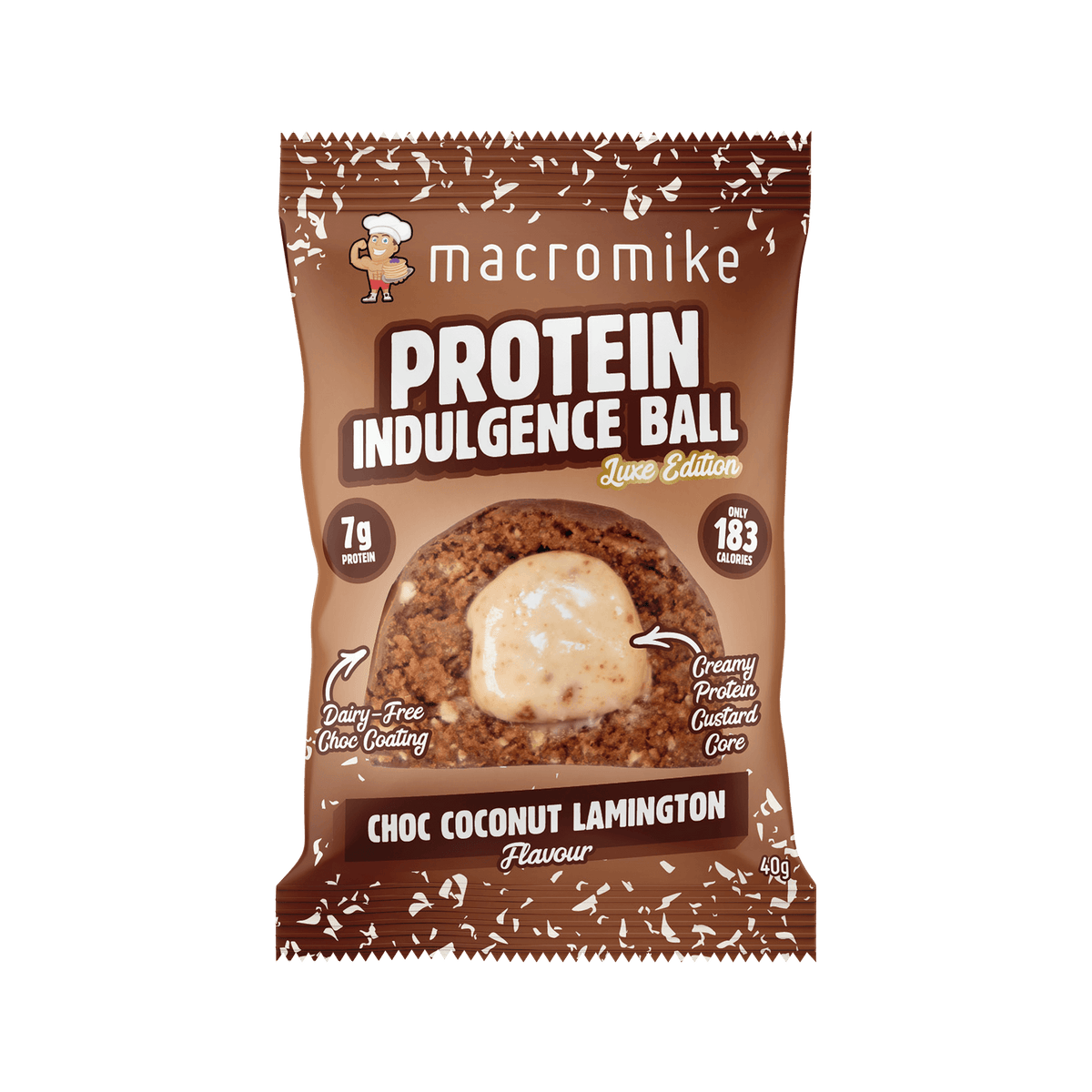 Macro Mike Protein Indulgence Ball Choc Coconut Lamington front pack
