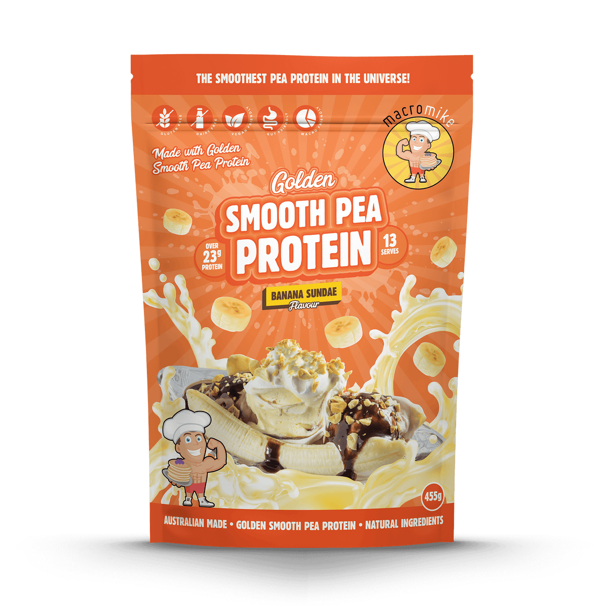 Macro Mike Golden Smooth Pea Protein Banana Sundae 455g front