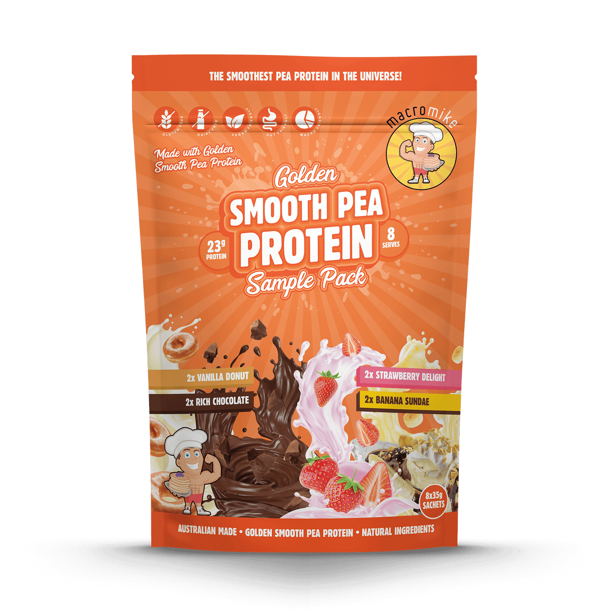 Macro Mike Golden Smooth Pea Protein Sample Pack 8 x 35g front