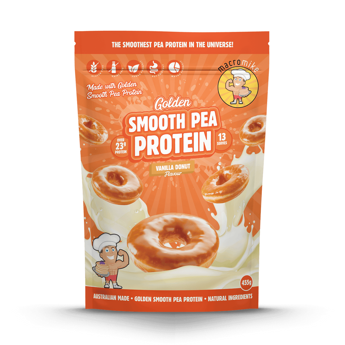 Macro Mike Golden Smooth Pea Protein Vanilla Donut 455g front