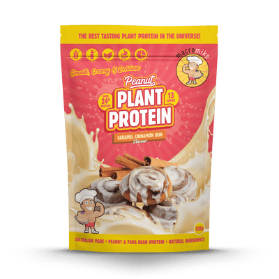 Macro Mike Peanut Plant Protein Caramel Cinnamon Bun 520g protein powder, front, NZ Supps