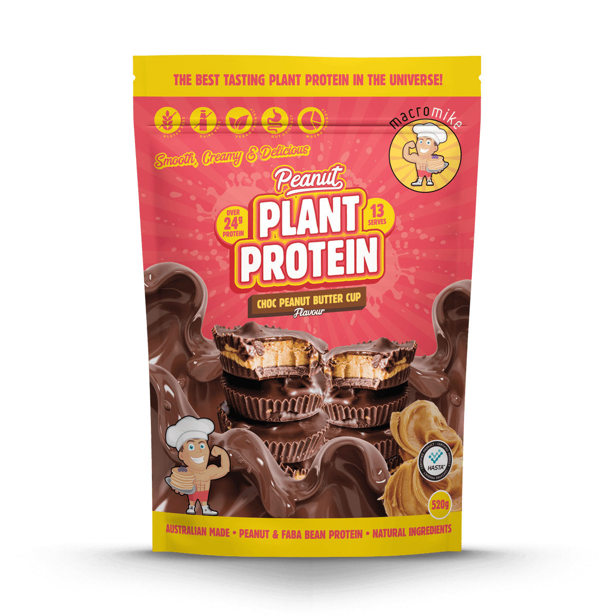 Macro Mike Peanut Plant Protein Chocolate Peanut Butter Cup 520g protein powder, front, NZ Supps