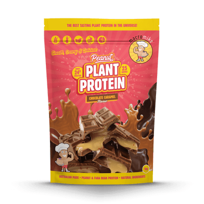 Macro Mike Peanut Plant Protein Chocolate Caramel 1kg protein powder, front, NZ Supps