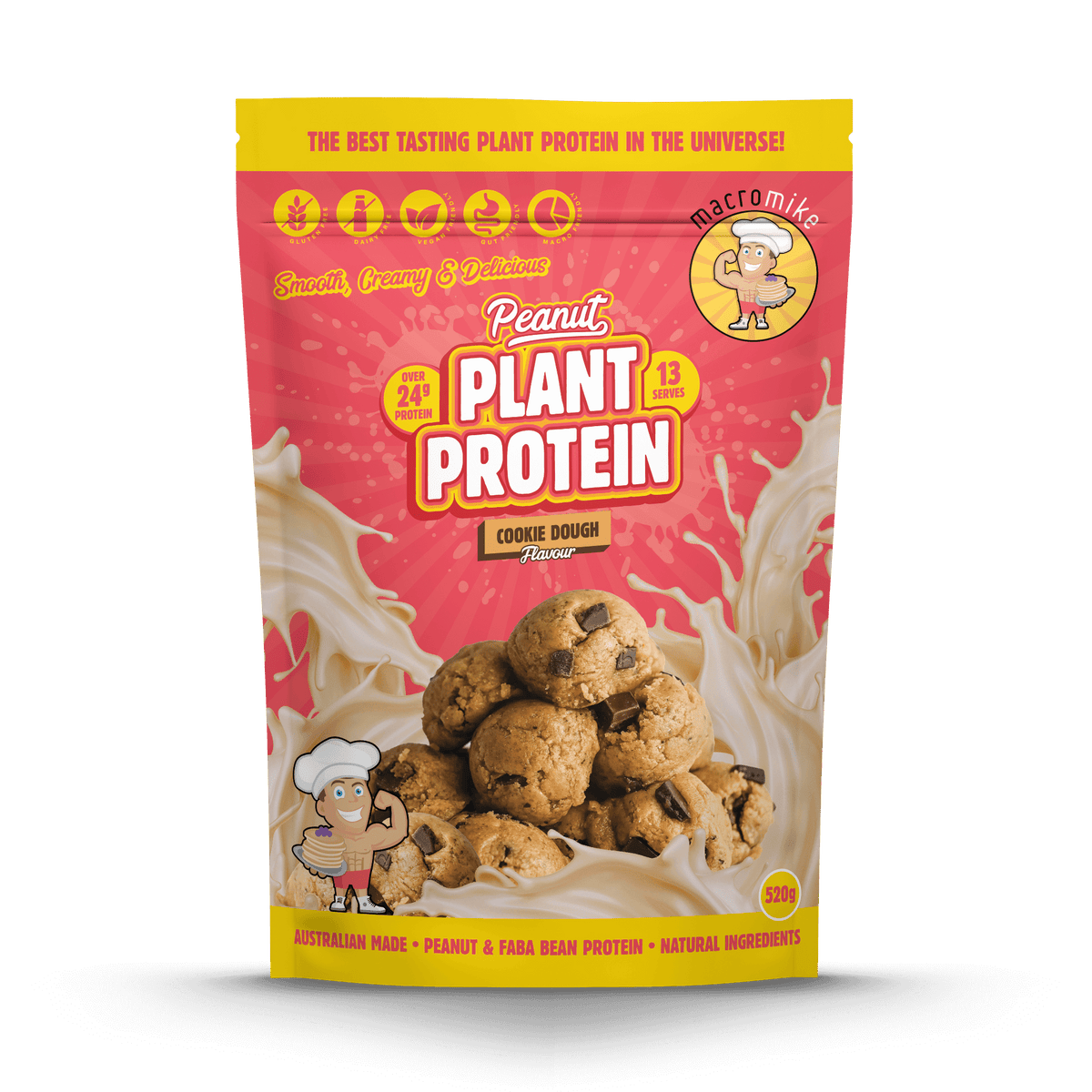 Macro Mike Peanut Plant Protein Cookie Dough 520g protein powder, front, NZ Supps