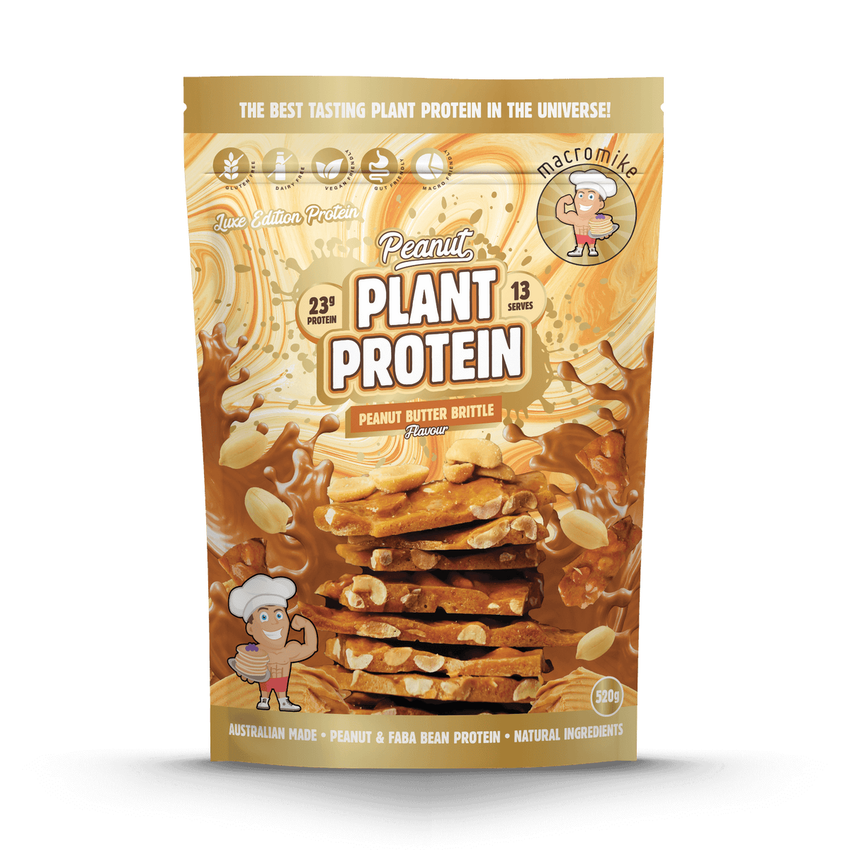 Macro Mike Luxe Peanut Plant Protein Peanut Butter Brittle 520g front