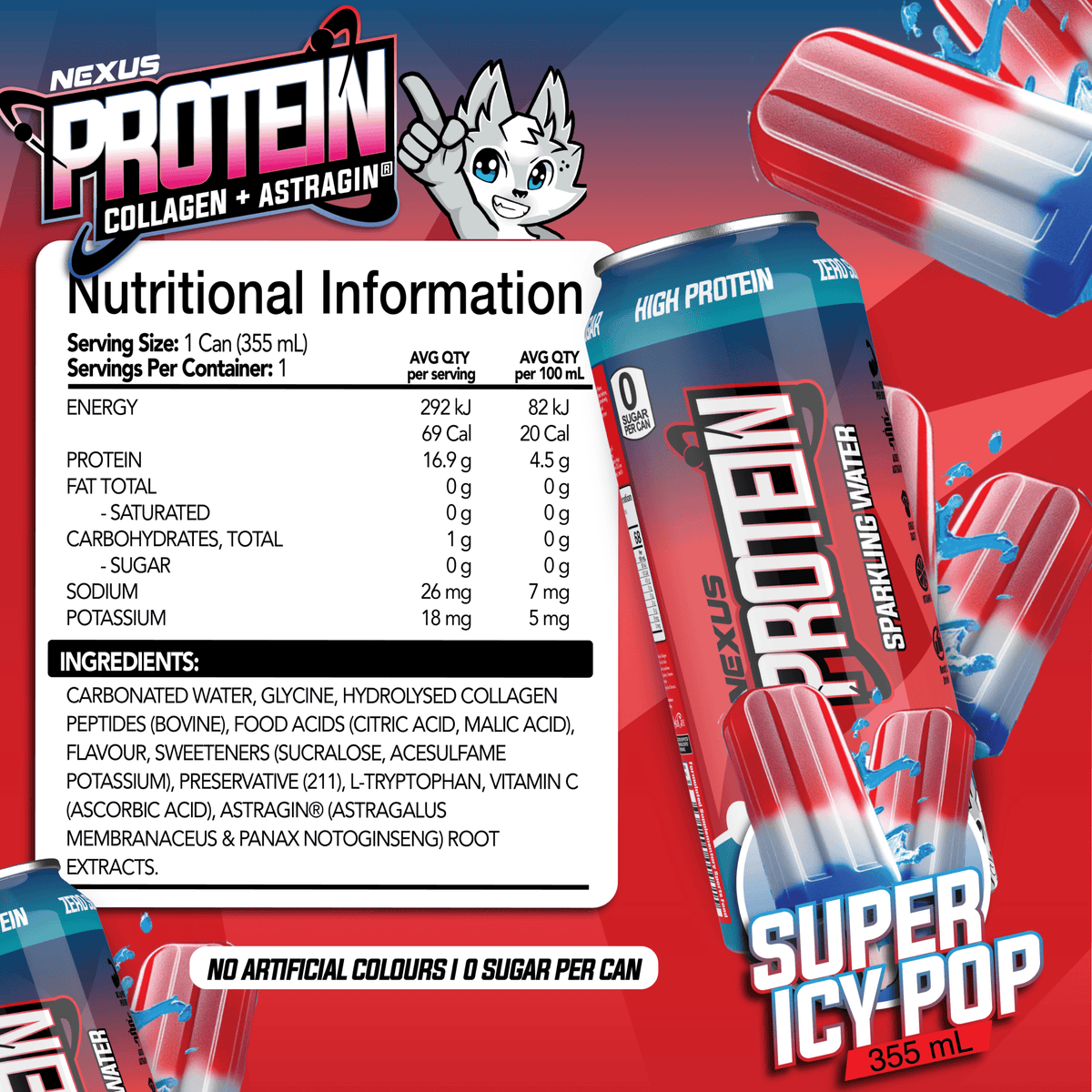 Nexus Super Protein Sparkling Water, Super Icy Pop New