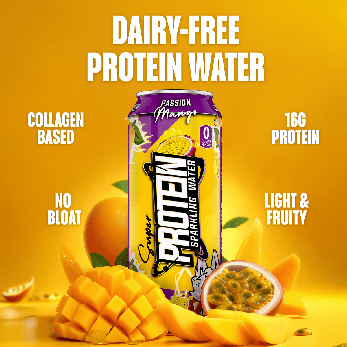 Nexus Super Protein Sparkling Water Passion Mango dairy-free protein water