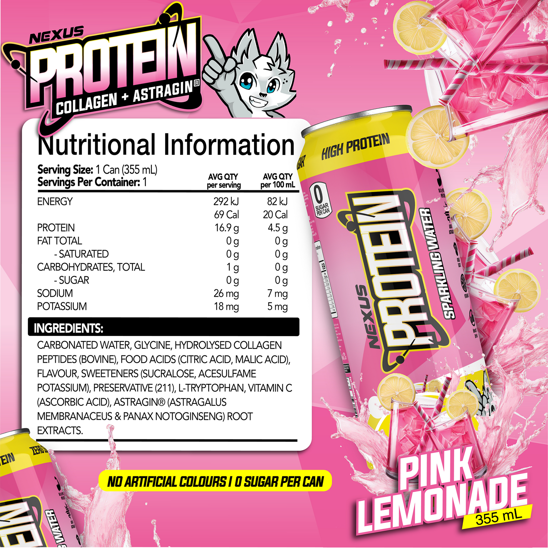 Nexus Super Protein Sparkling Water, Pink Lemonade