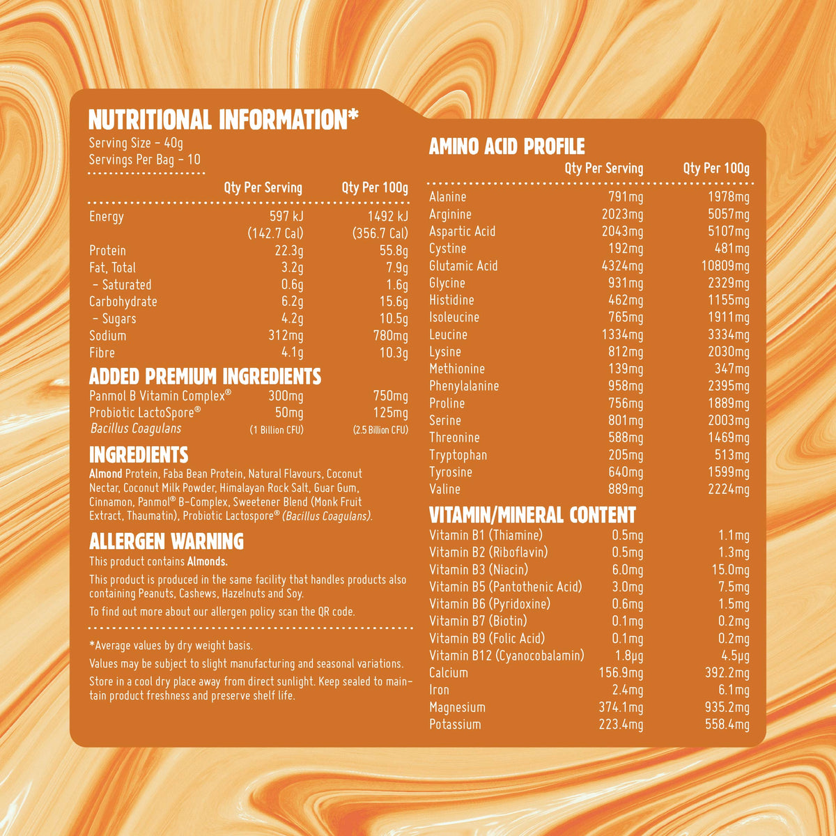 Macro Mike Luxe Almond Protein Caramelised Biscuit supplement facts and nutrition panel
