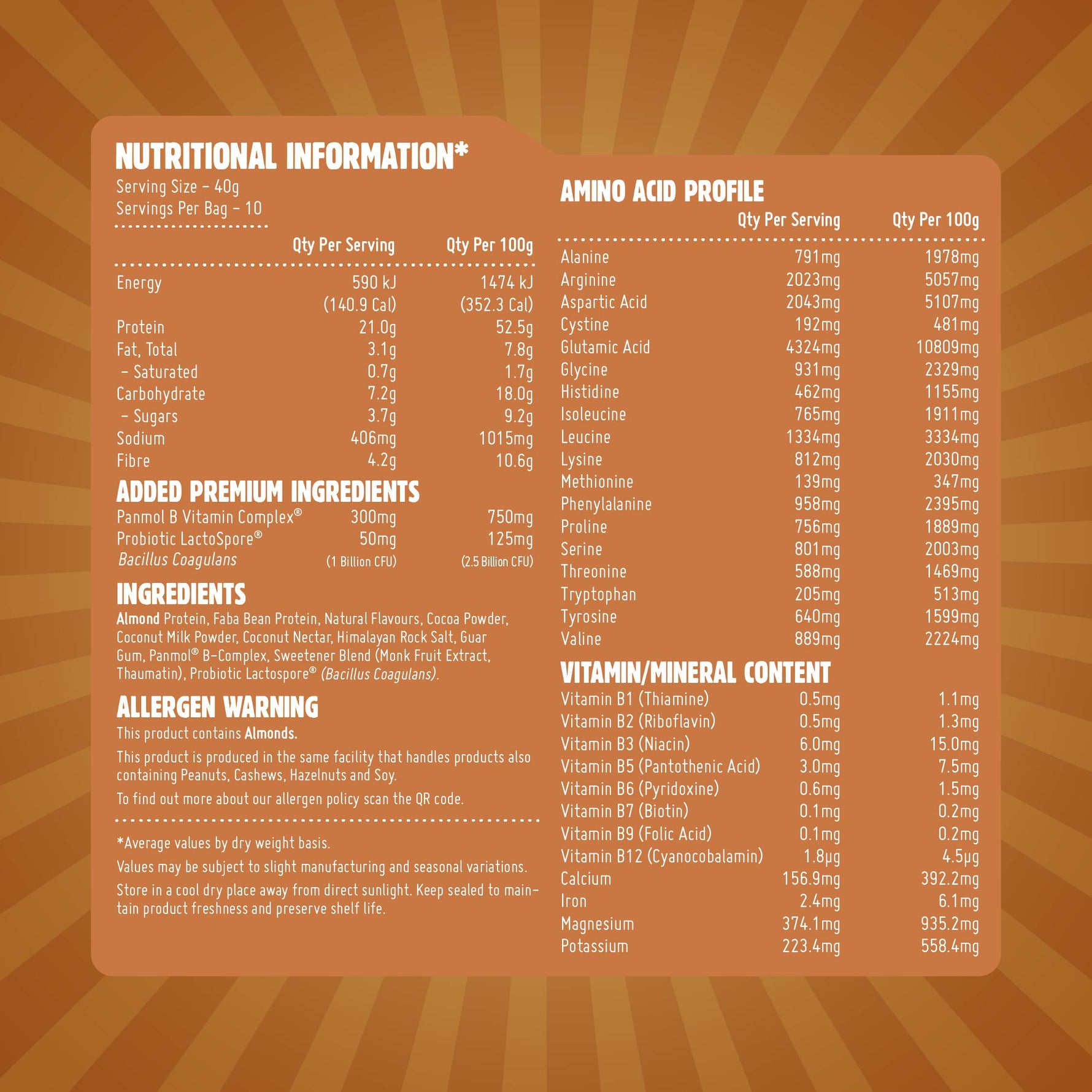 Macro Mike Luxe Almond Protein Chocolate Caramel Bar supplement facts and nutrition panel