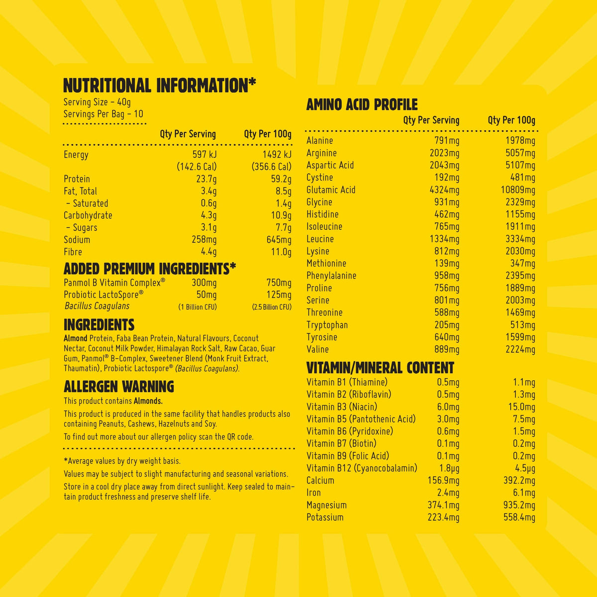 Macro Mike Premium Almond Protein Chocolate Hazelnut nutrition panel