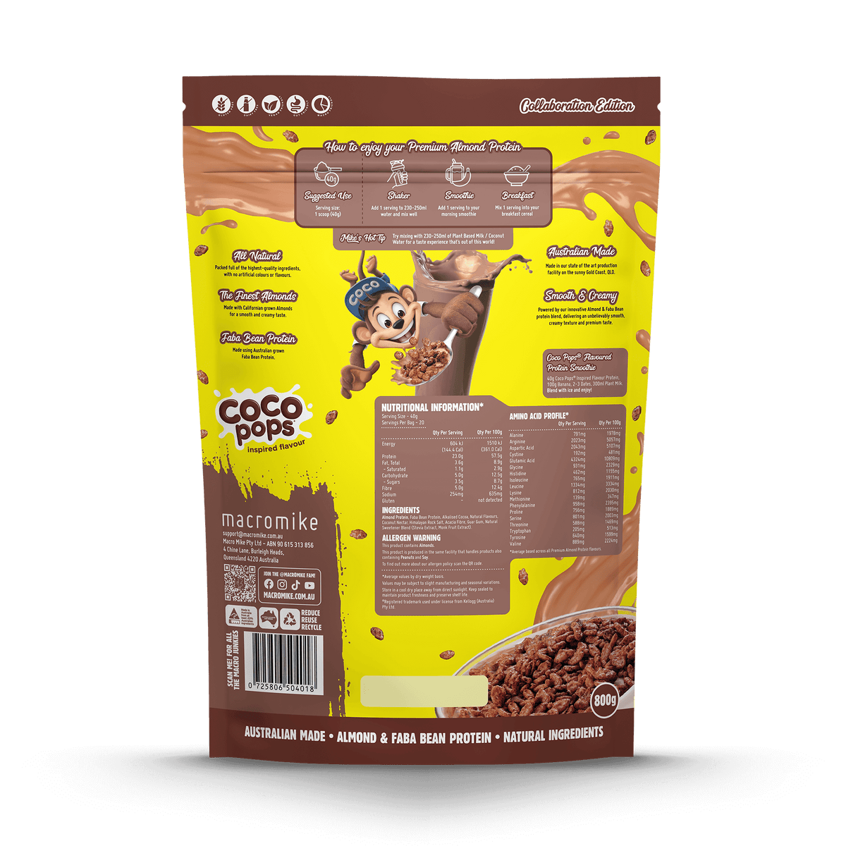 Macro Mike x Kellogg's Premium Almond Protein Coco Pops 800g back