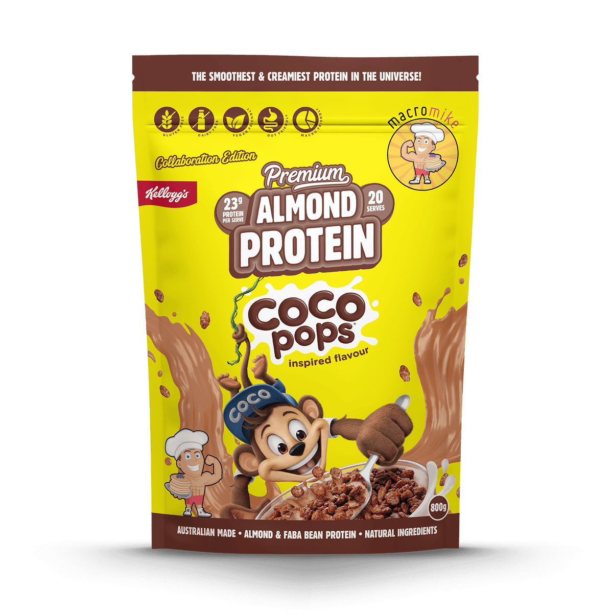 Macro Mike x Kellogg's Premium Almond Protein Coco Pops 800g front