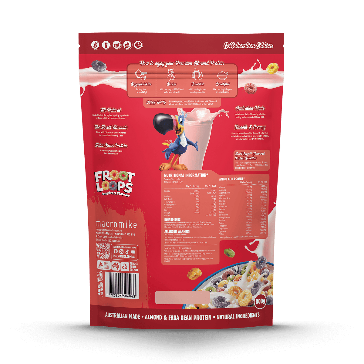 Macro Mike x Kellogg's Premium Almond Protein Froot Loops 800g back