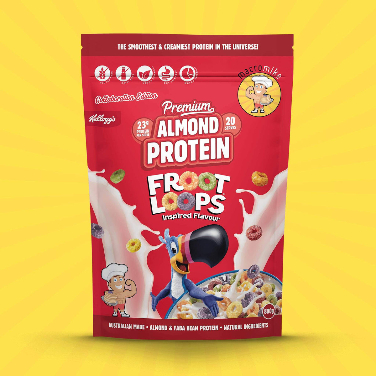 Macro Mike x Kellogg's Premium Almond Protein Froot Loops 800g styled