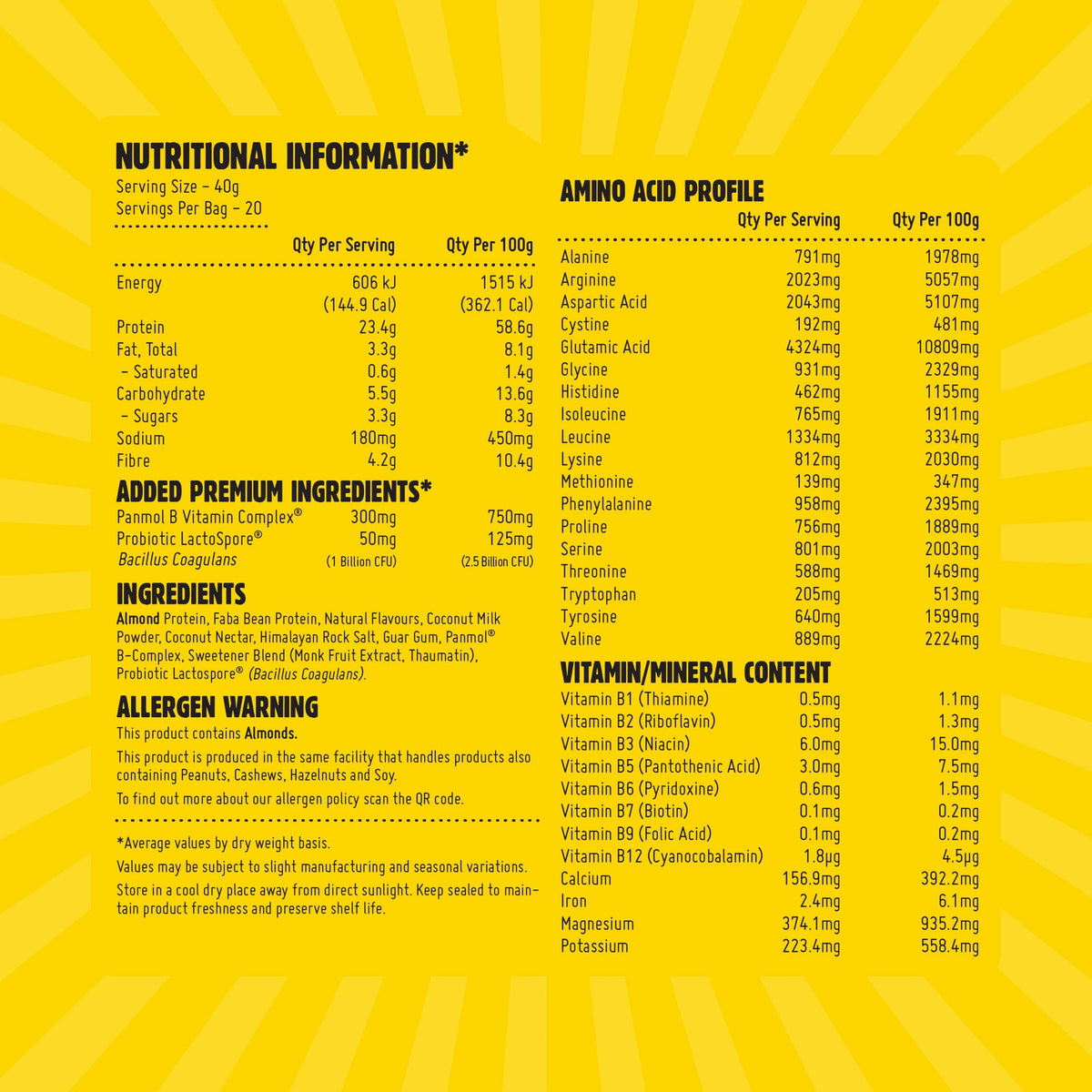 Macro Mike Premium Almond Protein Mixed Berry White Choc nutrition panel