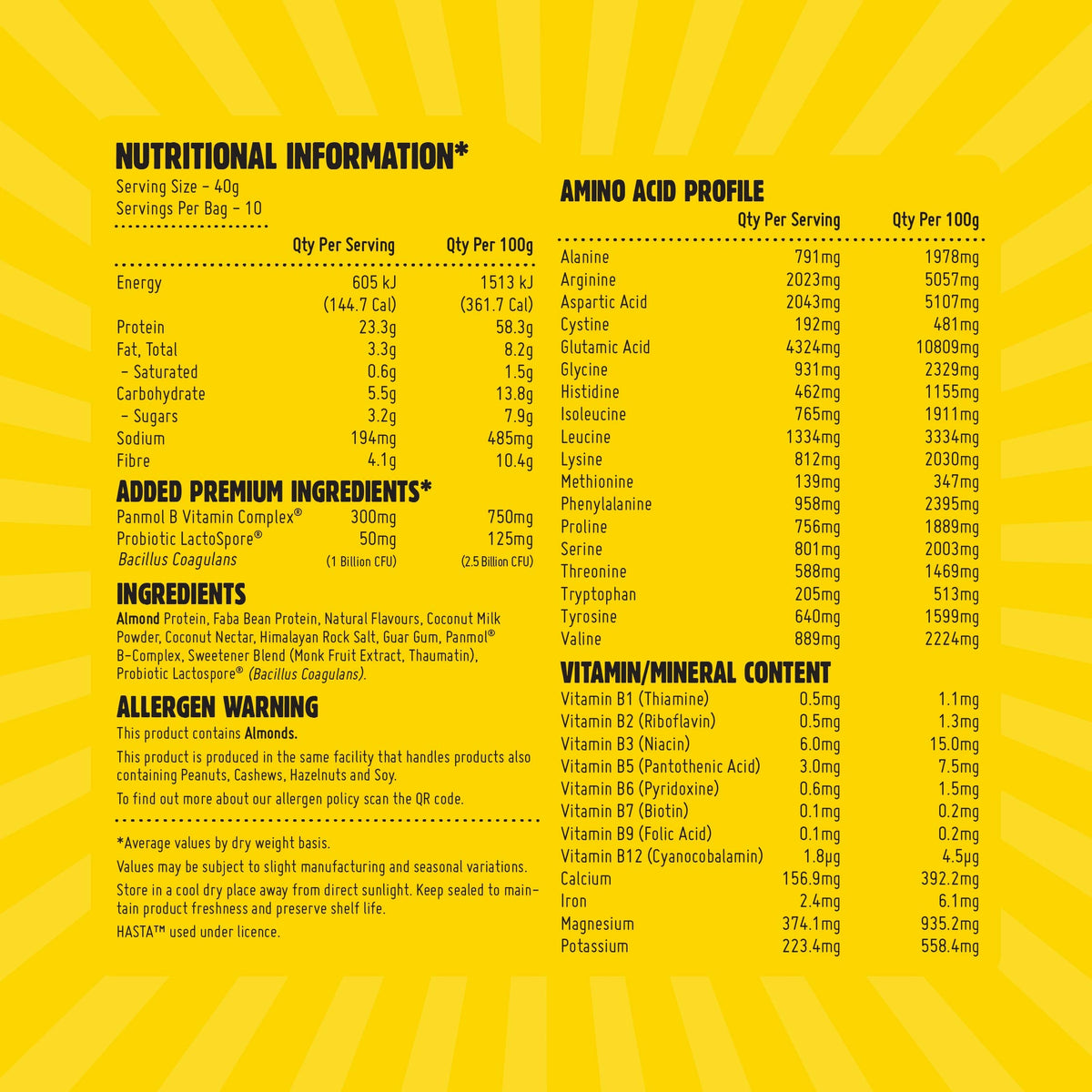 Macro Mike Premium Almond Protein Vanilla Buttercream nutrition panel