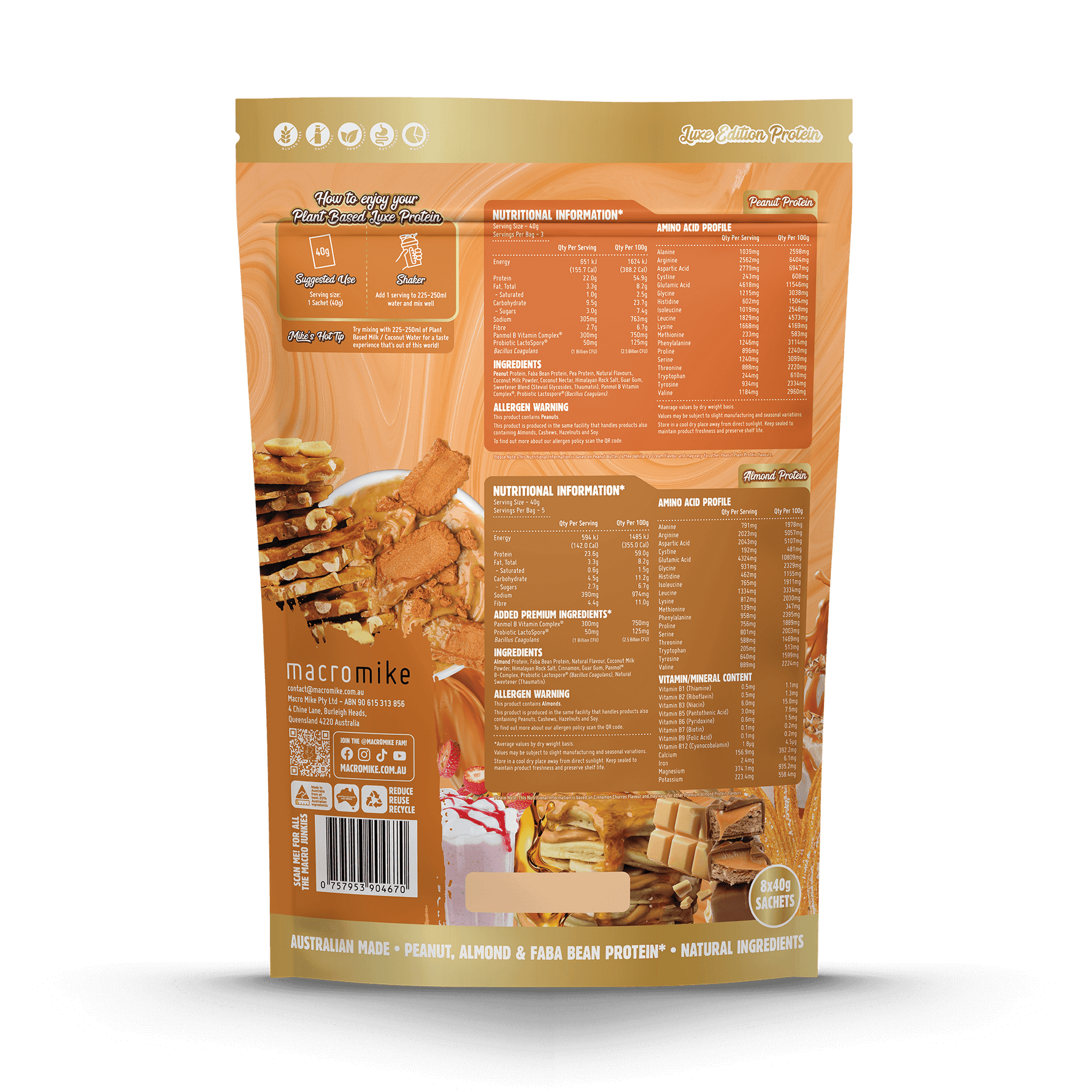 Macro Mike Luxe Plant Protein Sample Pack 8 x 40g back