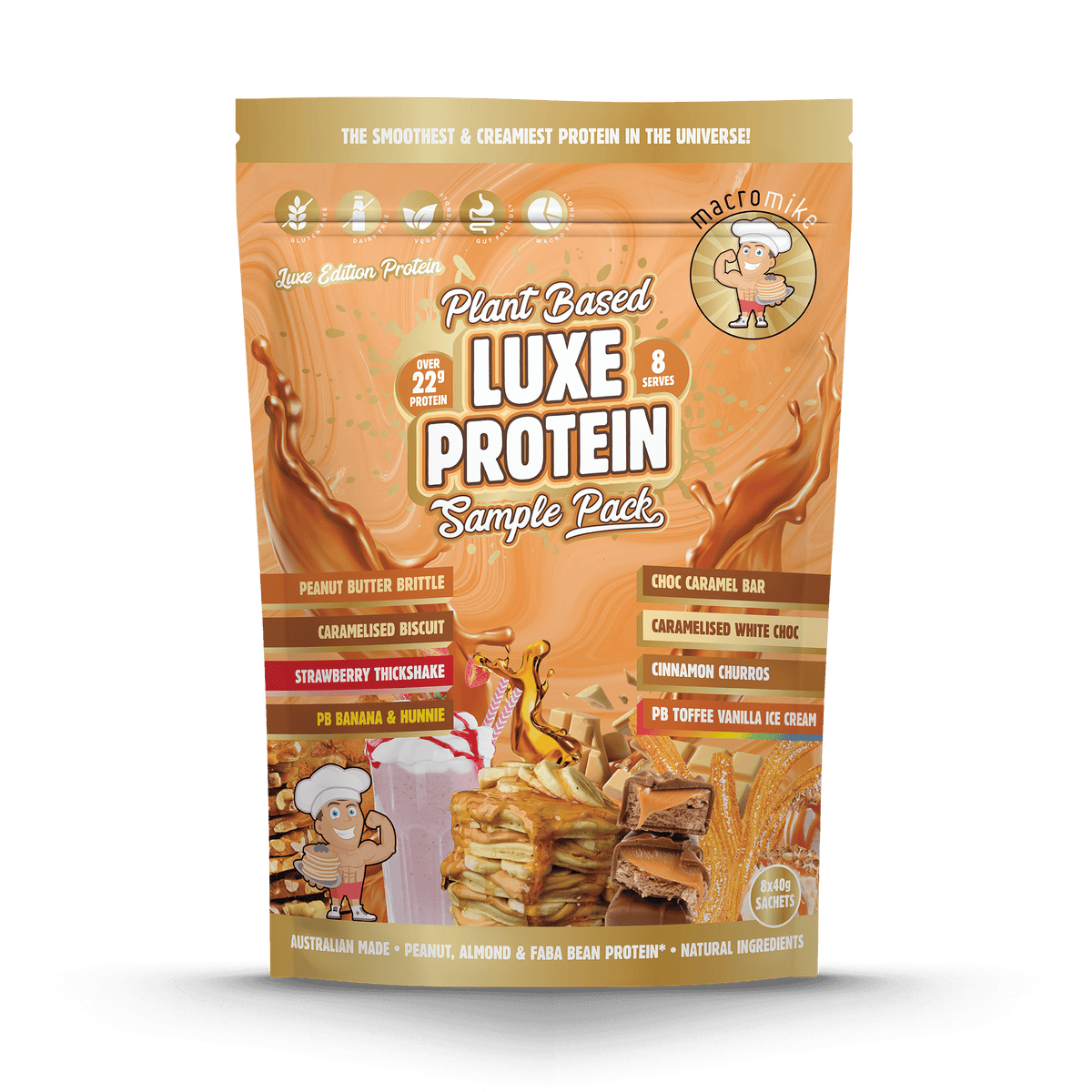 Macro Mike Luxe Plant Protein Sample Pack 8 x 40g front