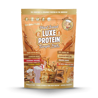 Macro Mike Luxe Plant Protein Sample Pack 8 x 40g protein powder, front, NZ Supps