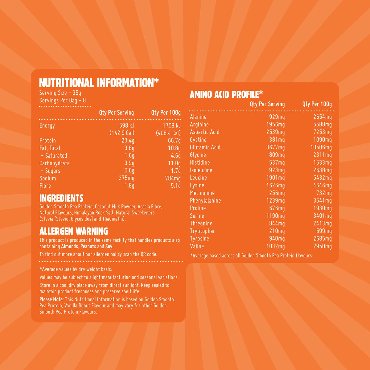 Macro Mike Golden Smooth Pea Protein Sample Pack nutrition panel