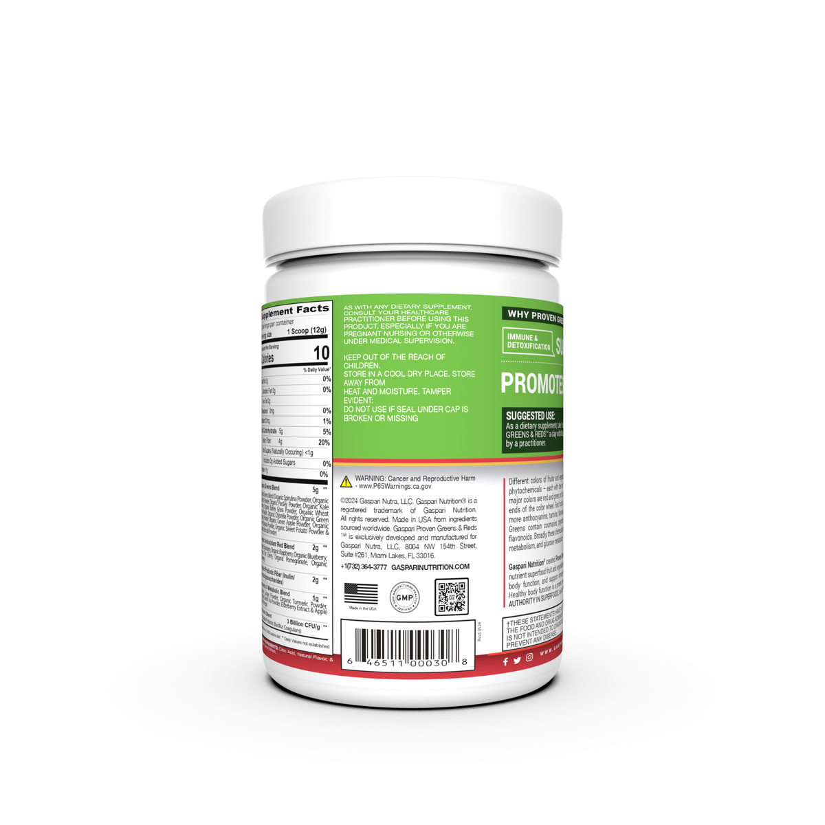 Gaspari Proven Greens & Reds — back of pack