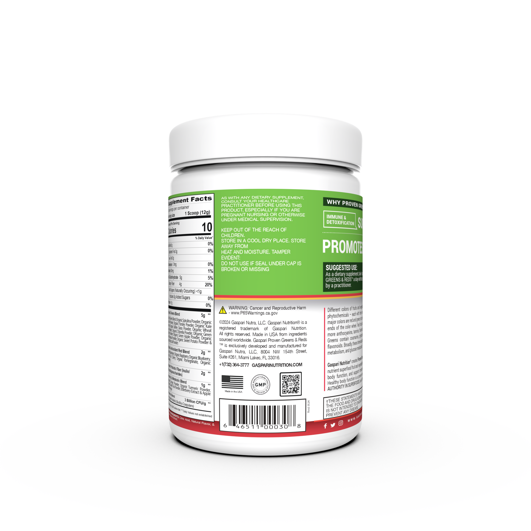 Gaspari Proven Greens & Reds — back of pack