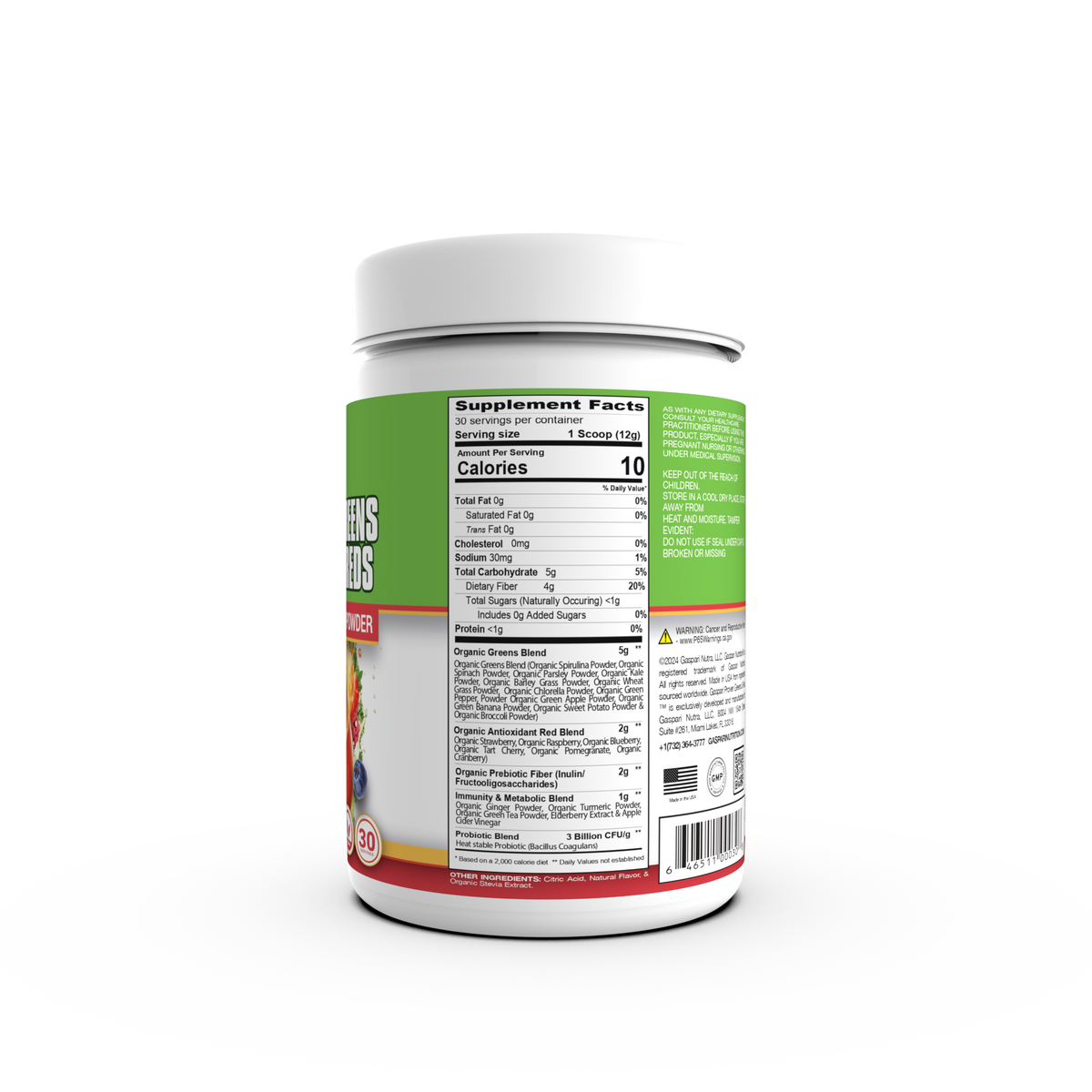 Gaspari Proven Greens & Reds — side of pack