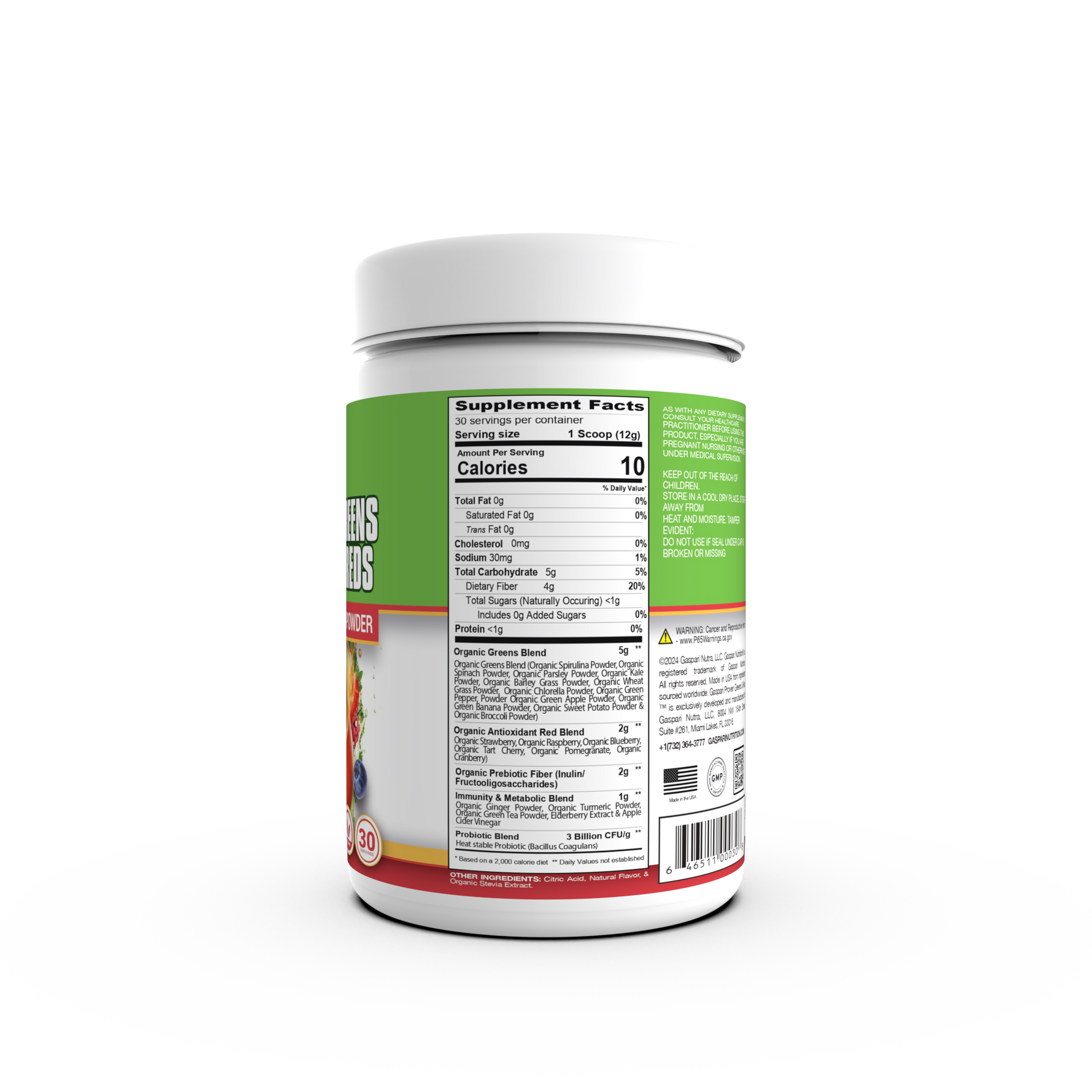 Gaspari Proven Greens & Reds — side of pack