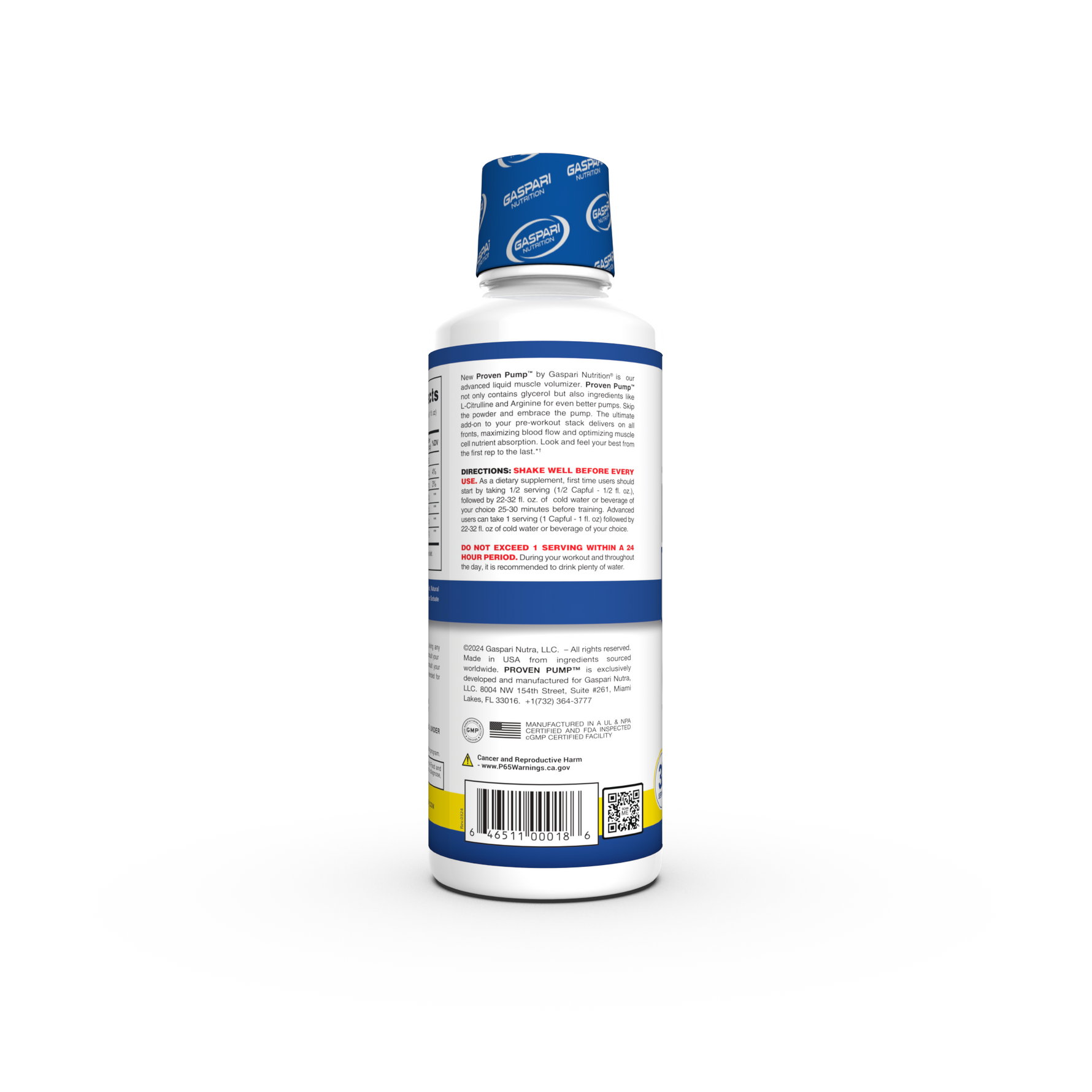 Gaspari Proven Pump, Lemon Drop — back of pack
