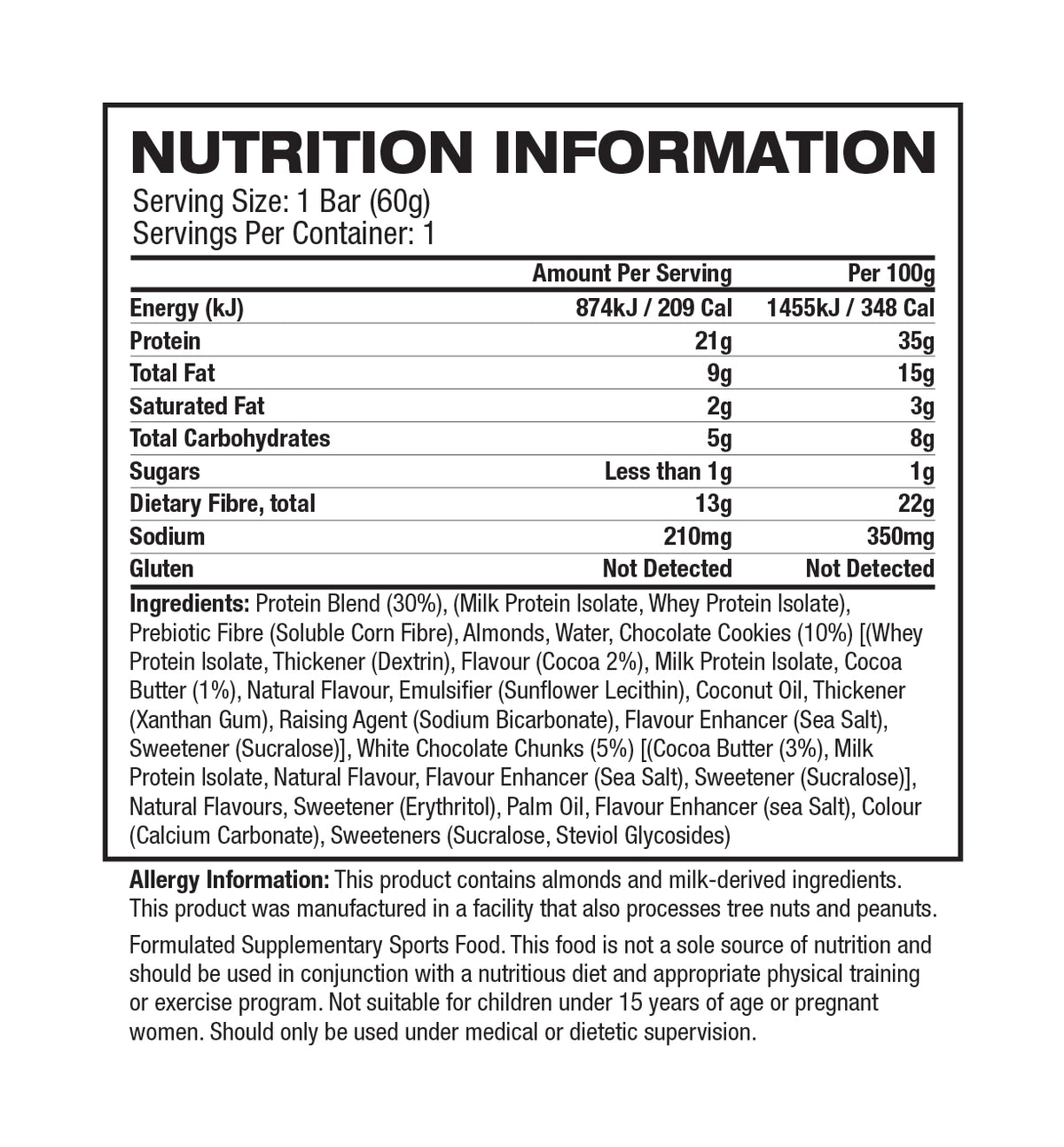 Quest Bar Cookies N Cream nutrition panel
