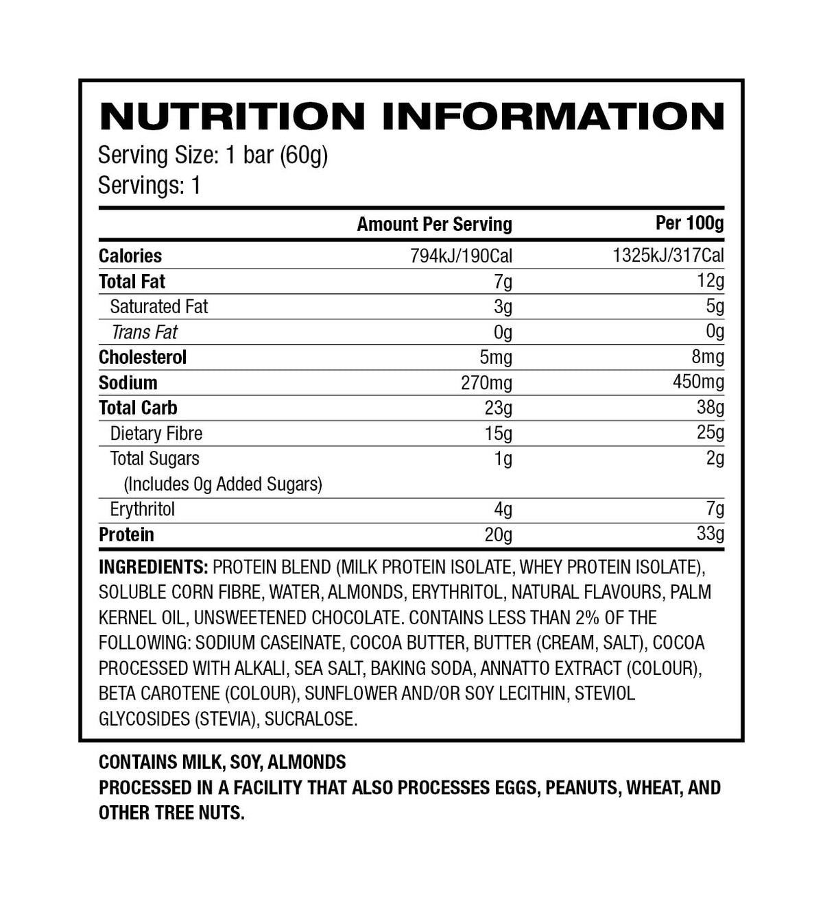 Quest Bar Caramel Choc Chunk nutrition panel