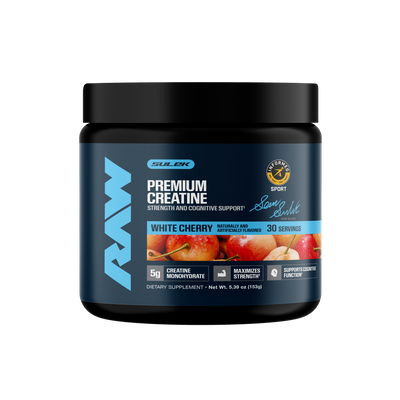 Raw Nutrition Premium Creatine Sam Sulek Edition White Cherry front, 150g, NZ Supps