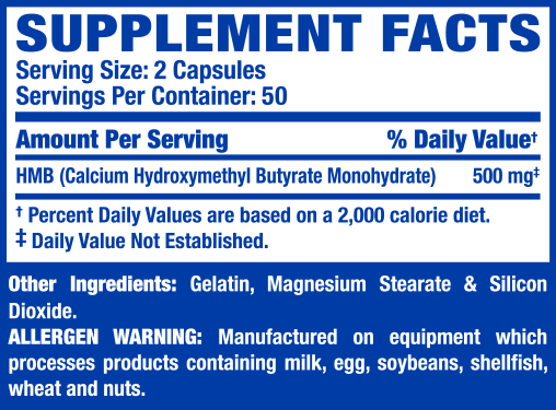 Ronnie Coleman HMB XS supplement facts and nutrition panel