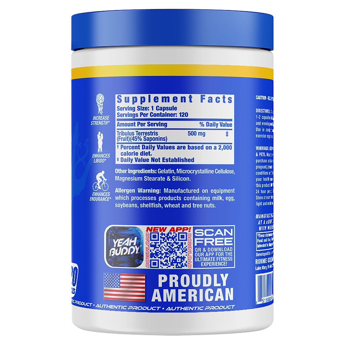 Ronnie Coleman Tribulus XS supplement facts and nutrition panel