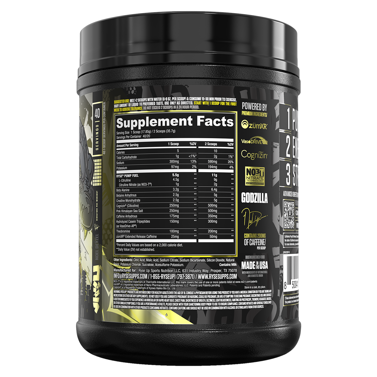 Ryse Godzilla Pre-Workout Passion Pineapple back of pack