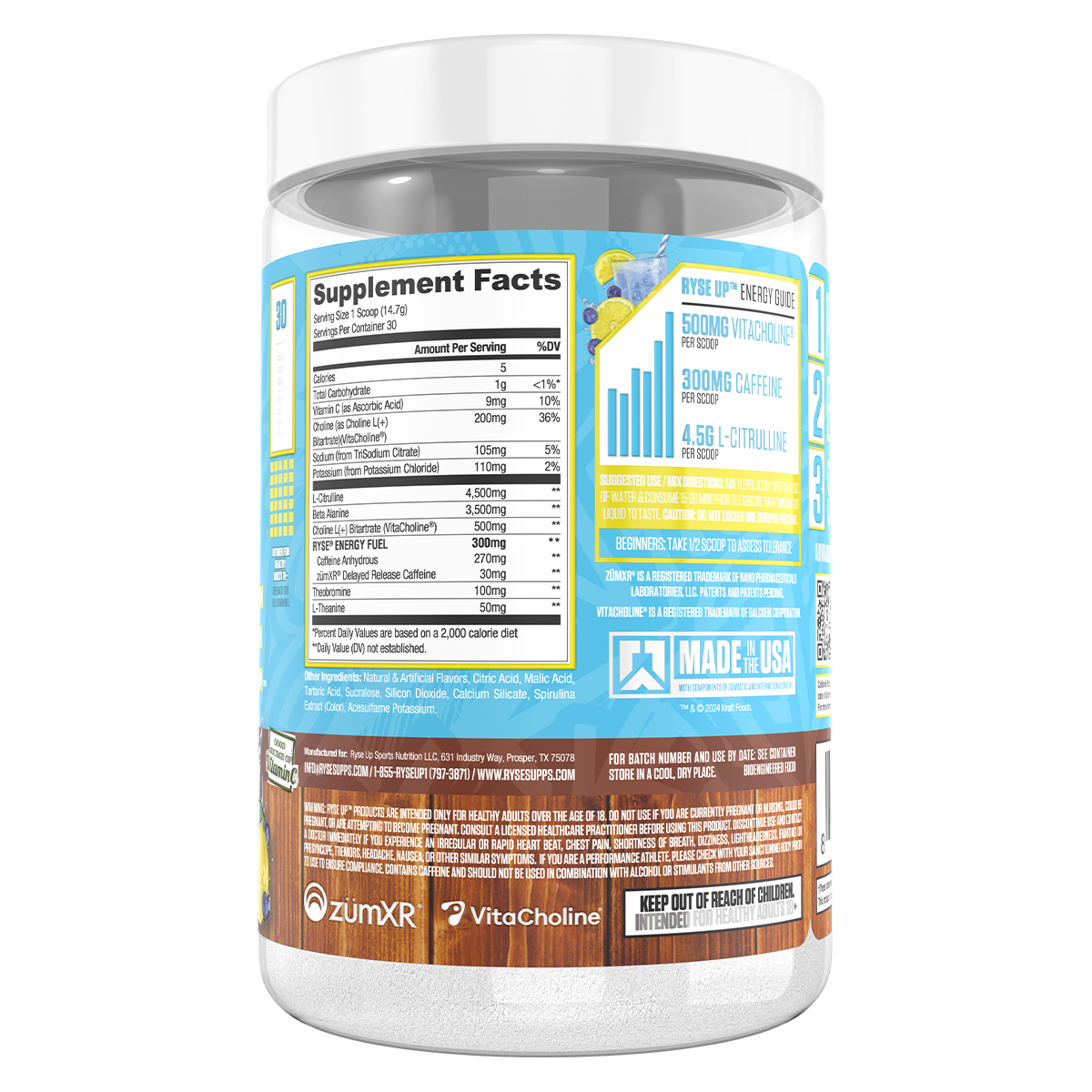 Ryse Loaded Pre Workout Country Time Blueberry Lemonade supplement facts and nutrition panel