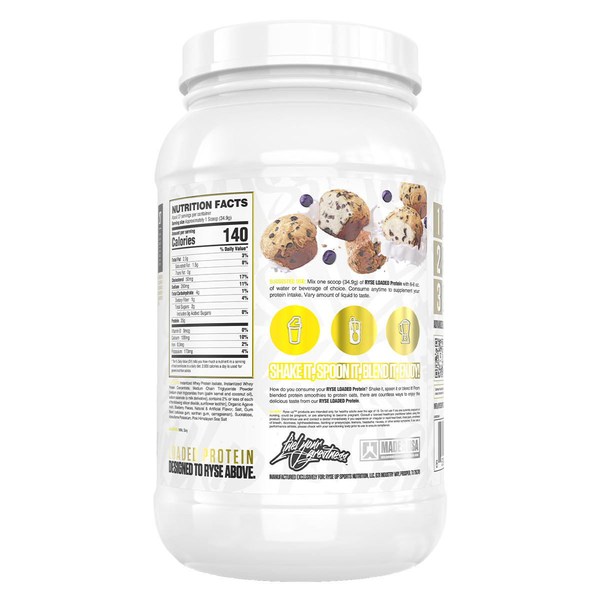 Ryse Ryse Loaded Protein bberry muffin back of pack