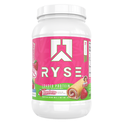 Ryse Loaded Protein whey protein powder, Strw Shrtcke Roll powder, 942g, NZ Supps