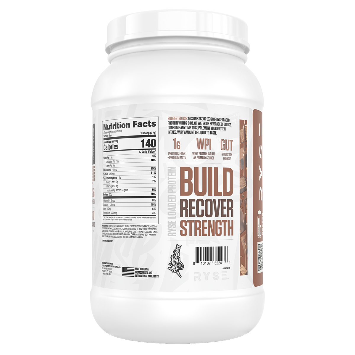 Ryse Loaded Protein Milk Chocolate back of pack